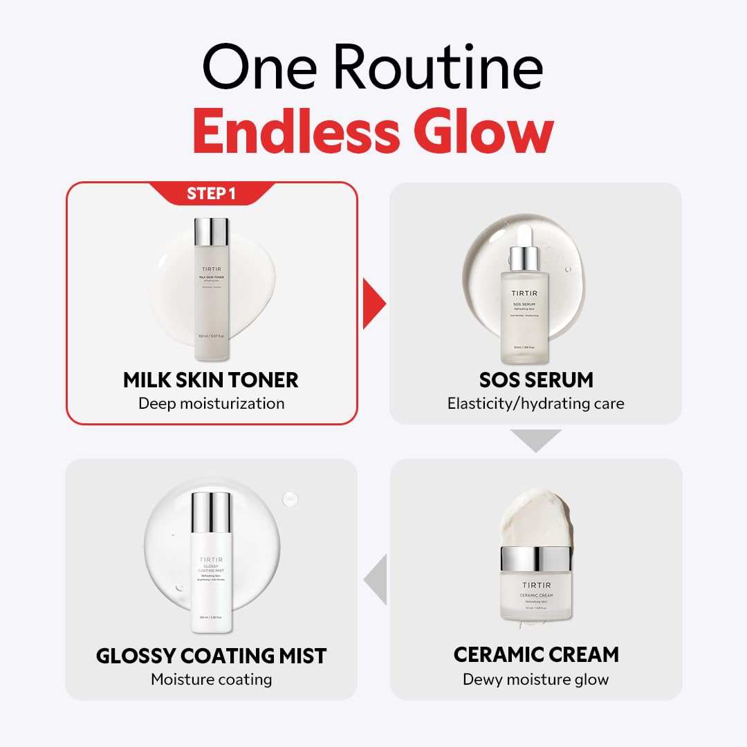 TIRTIR bottle beside common items to show 150ml size and travel-friendly benefit