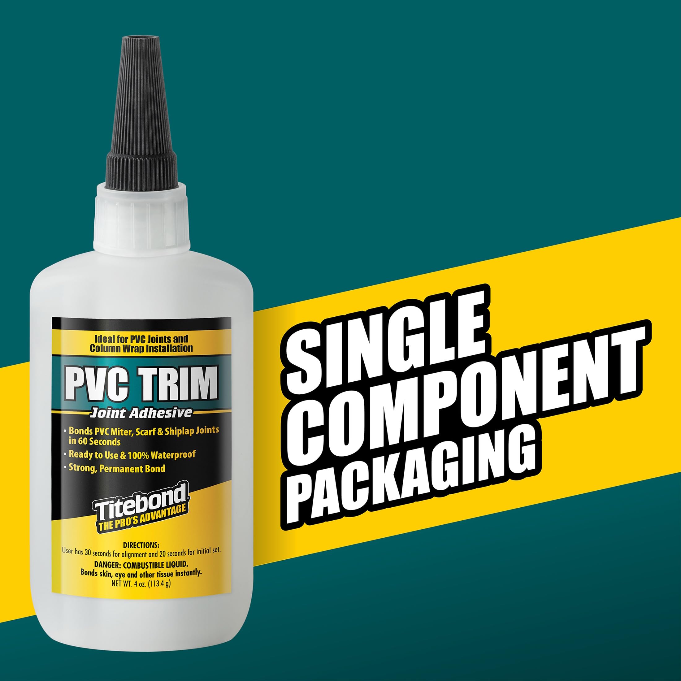 Titebond frasco 4 oz junto a manos para comparar tamaño y manejar proyectos pequeños