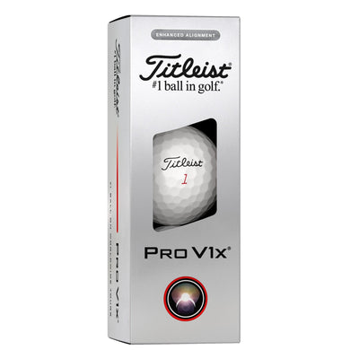 Titleist Pro V1x close-up of extended sidestamp for improved aim and alignment