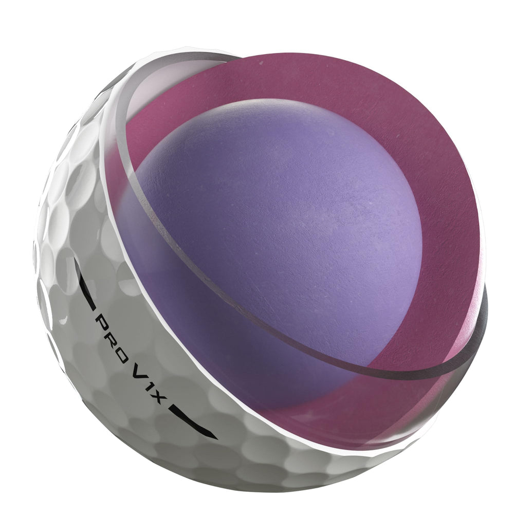 Titleist Pro V1x High #'s next to a coin scale comparison showing compact construction and feel