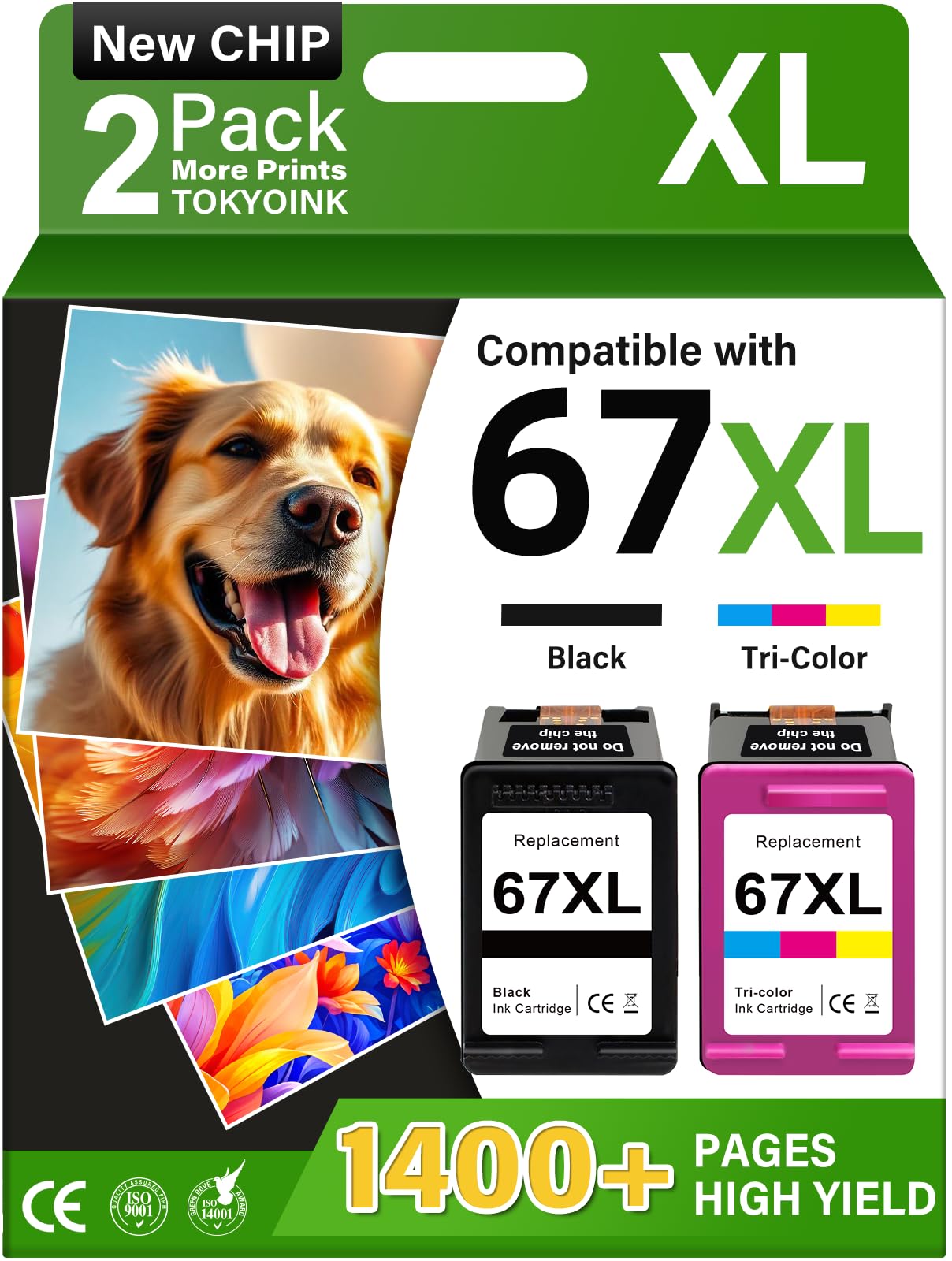 TOKYOINK pack frontal mostrando cartuchos negro y tricolor para ahorro