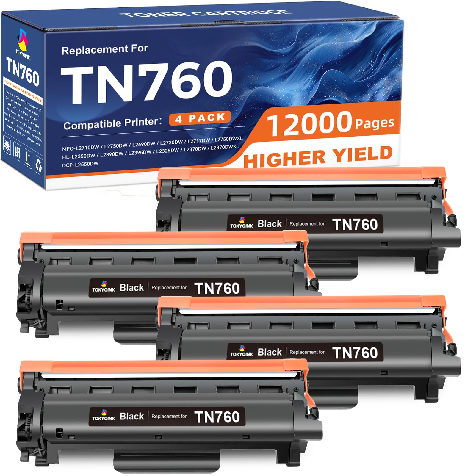 TOKYOINK front packaging of TN760 4-pack showing product and compatibility benefits