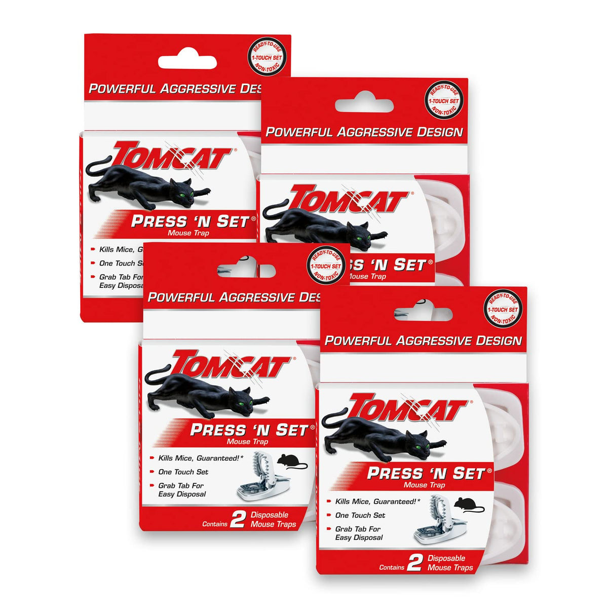 Tomcat imagen frontal del empaque mostrando 4-pack y ventaja de uso