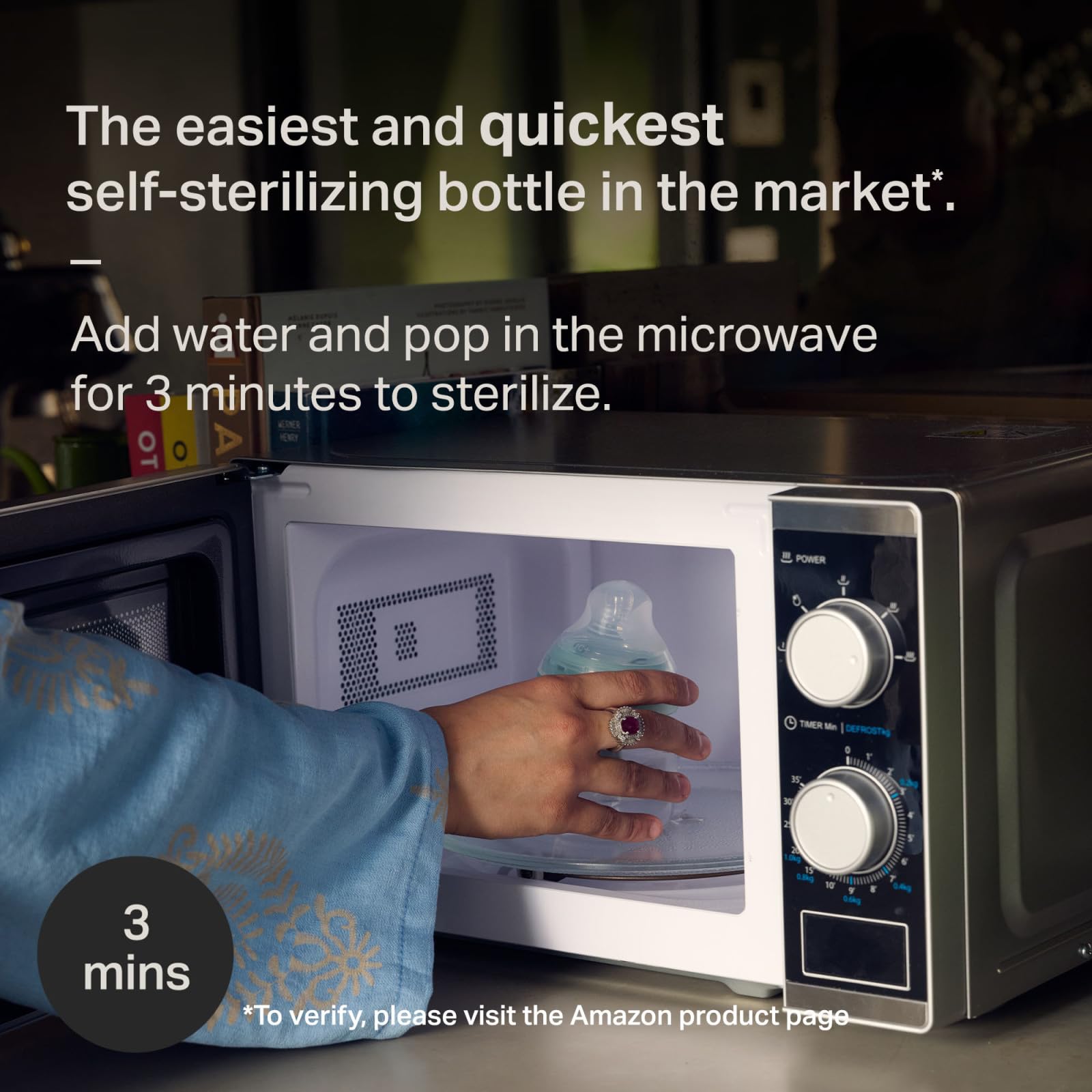 Tommee Tippee biberón en microondas durante autosterilización rápida