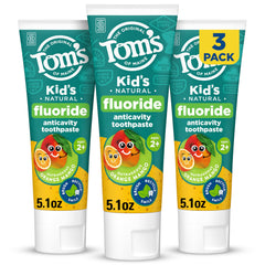 Tom's of Maine frontal del tubo naranja mango mostrando diseño y beneficio sabor agradable