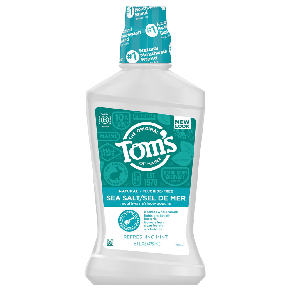 Tom's of Maine primer plano de sal marina, resalta origen natural del ingrediente