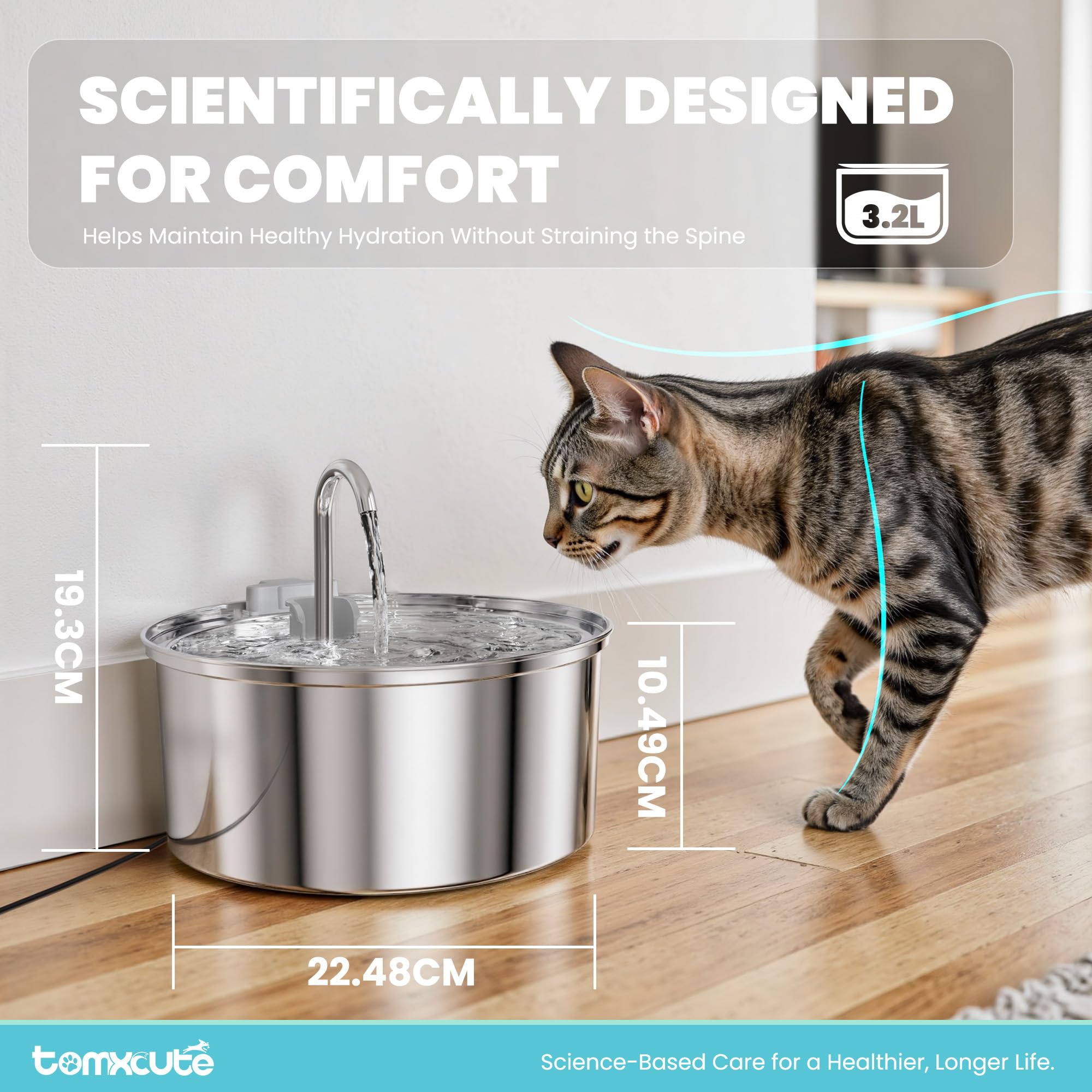 tomxcute detailed shot of gentle water flow illustrating quiet operation and minimal splash benefit