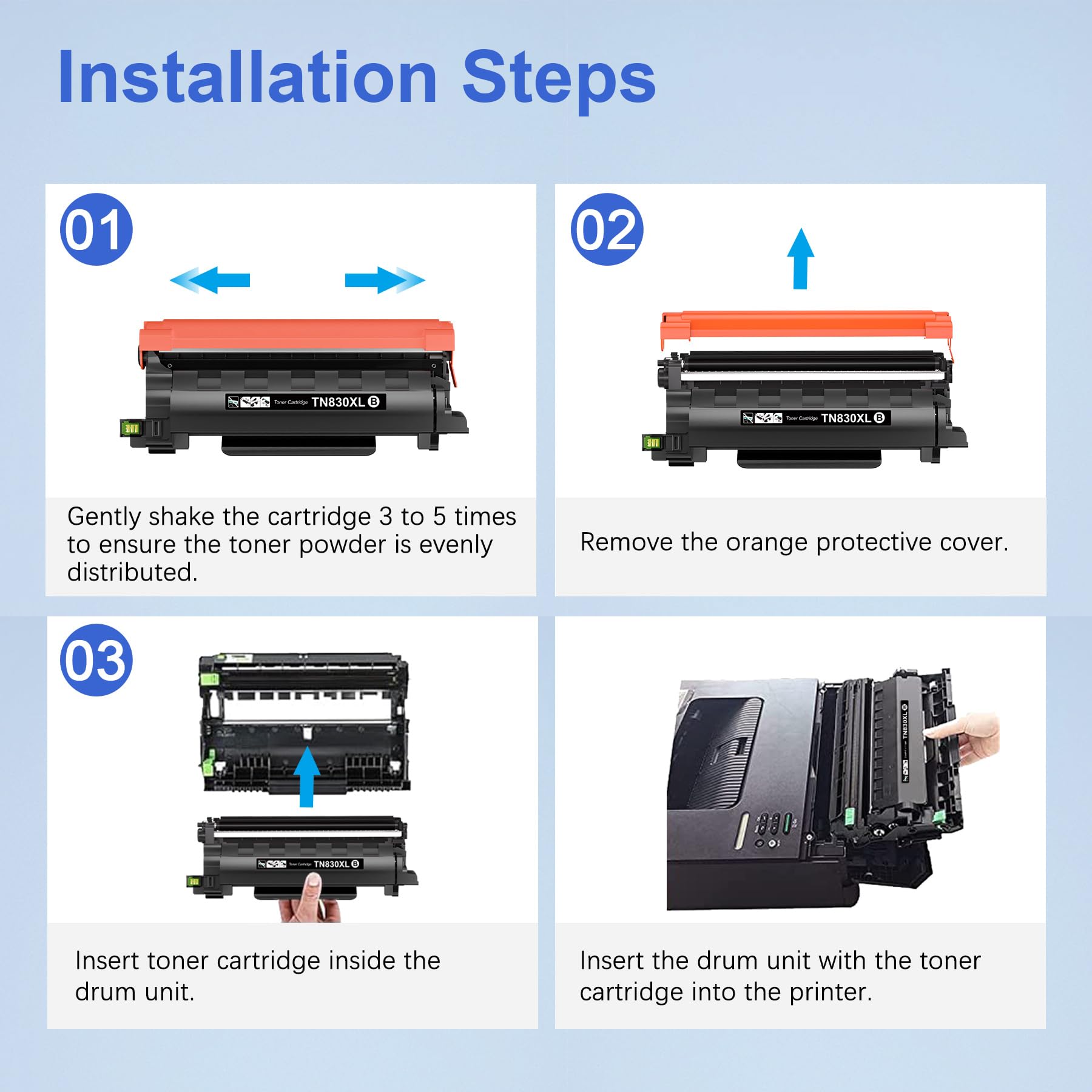 Toner Kingdom escena de oficina con impresora y documentos impresos nítidos