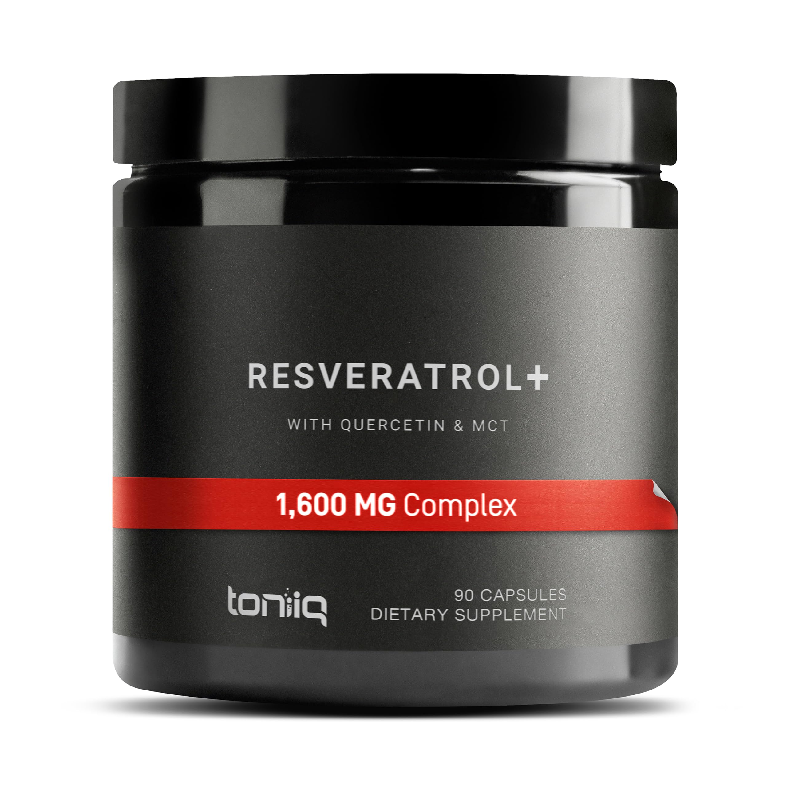 Toniiq botella frontal del resveratrol mostrando dosificación y pureza
