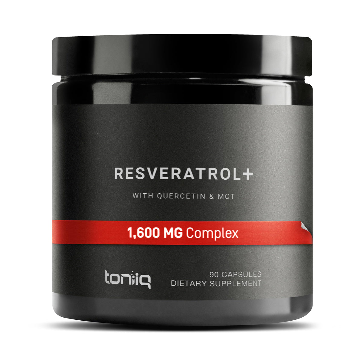 Toniiq botella frontal del resveratrol mostrando dosificación y pureza