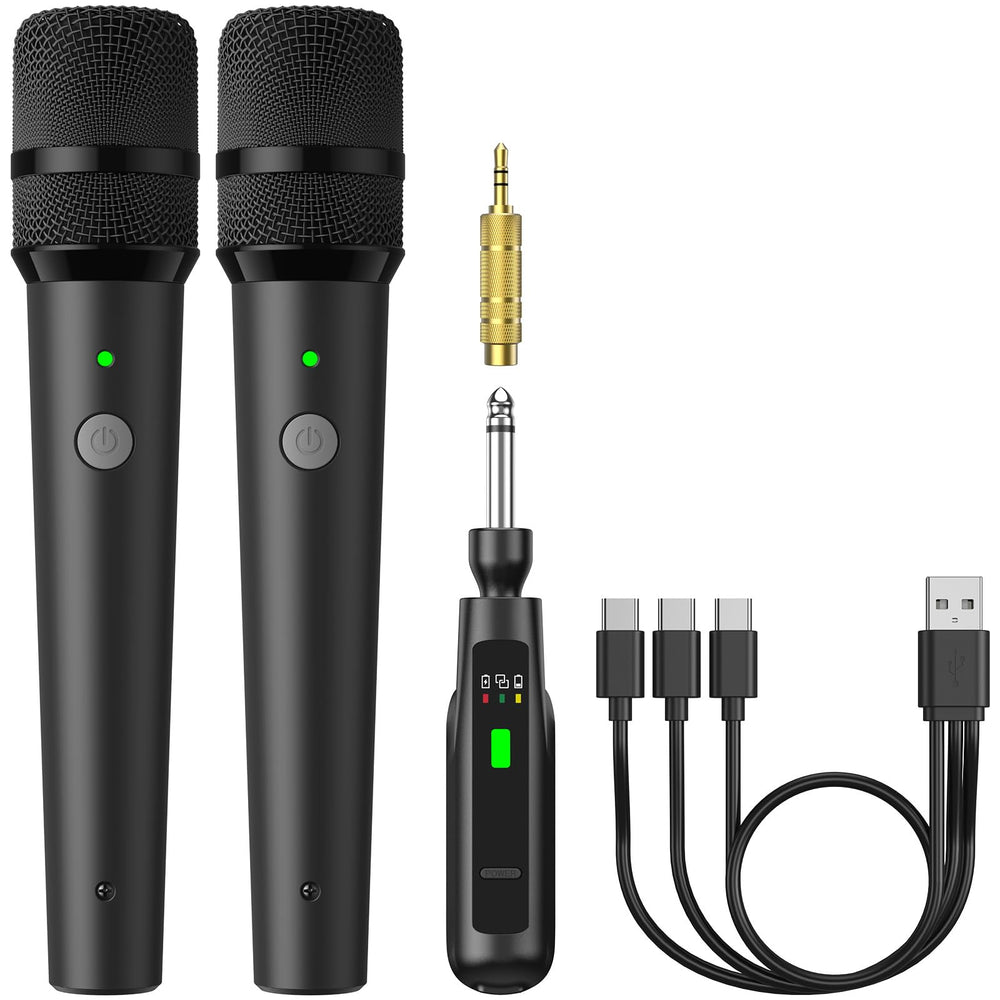 TONOR front view of TW-220 dual wireless set showing receiver and two mics for clear setup