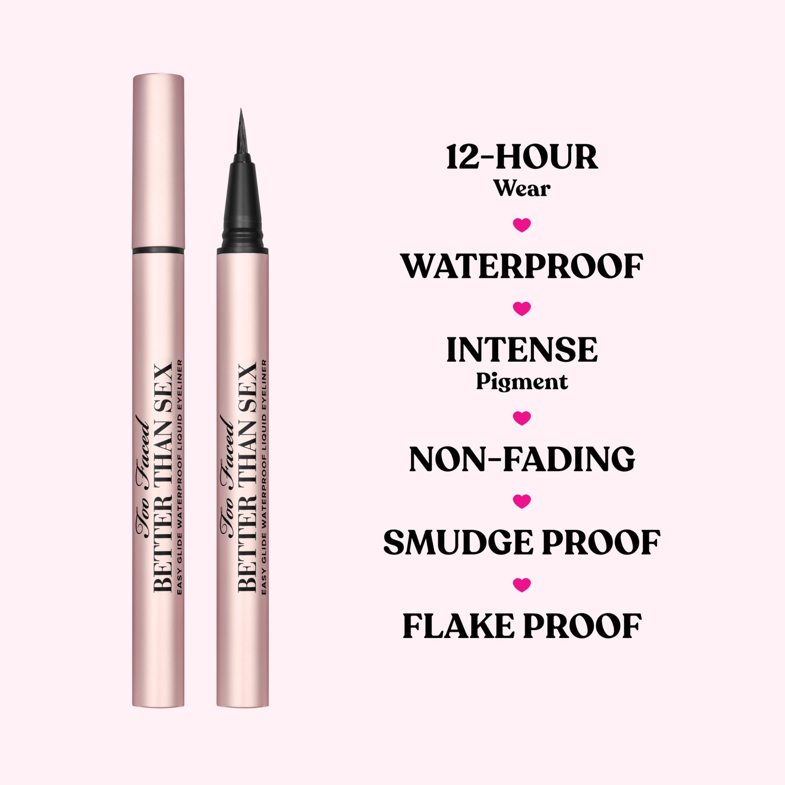 Too Faced etiqueta y envase con información y beneficio de larga duración