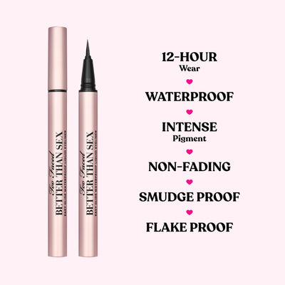 Too Faced etiqueta y envase con información y beneficio de larga duración