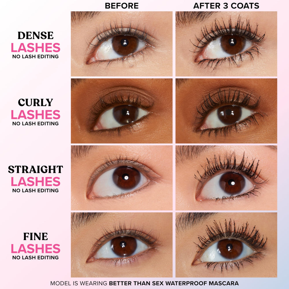 Too Faced primer plano del cepillo en forma de reloj de arena para volumen