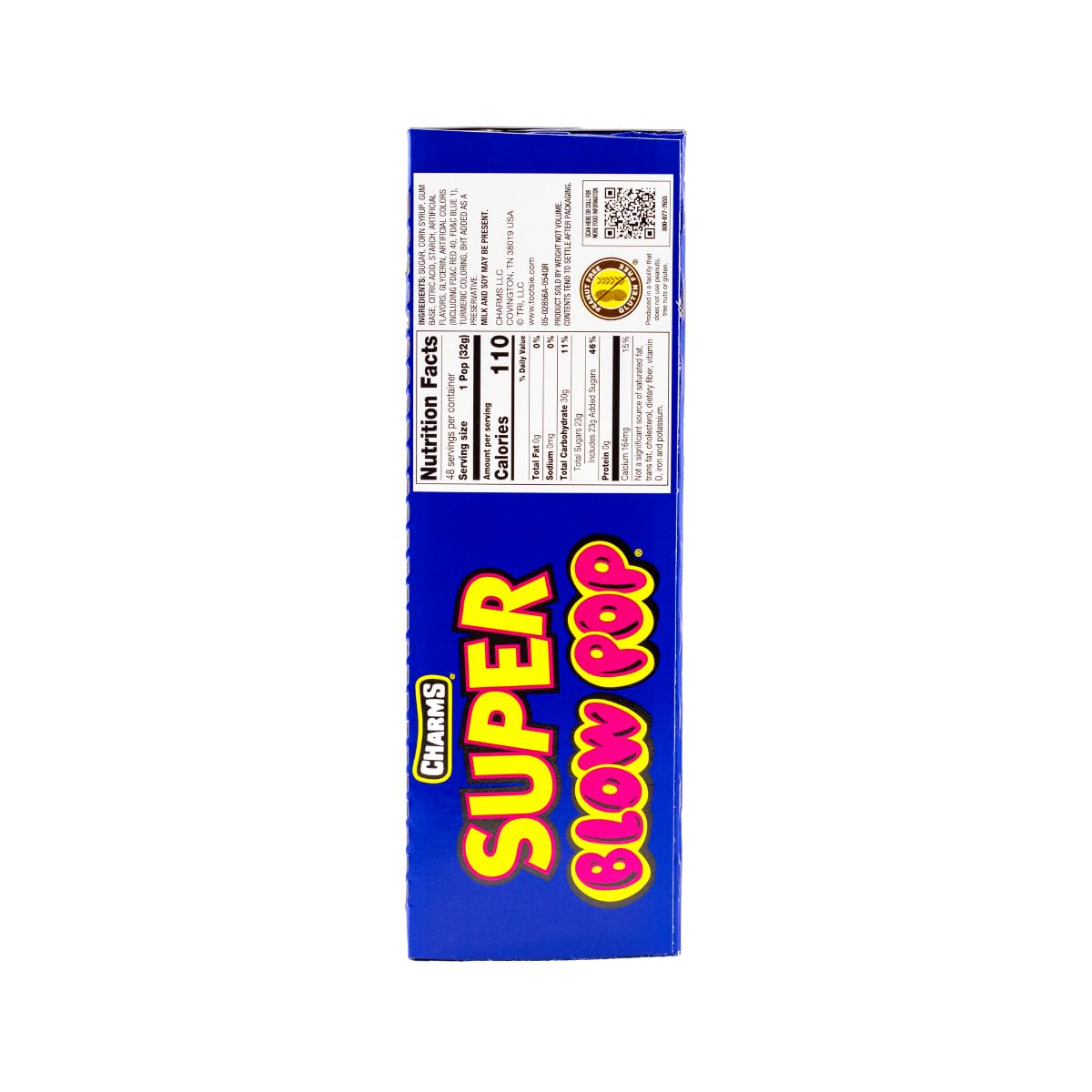 Tootsie Charms Super Blow Pop etiqueta de ingredientes, ayuda a verificar alérgenos y certificaciones