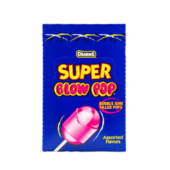 Tootsie Charms Super Blow Pop paleta sin envolver, visual claro del caramelo y chicle interno