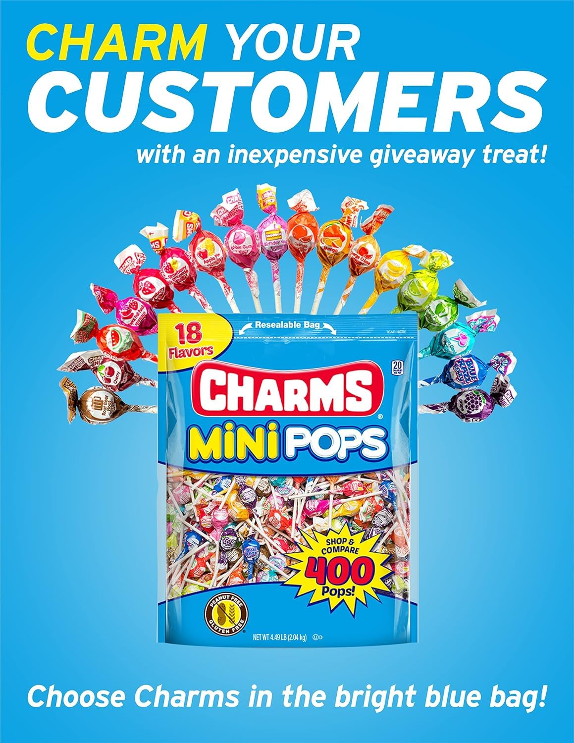 Tootsie Roll detalle de paletas Charms Mini Pops envueltas mostrando frescura y protección