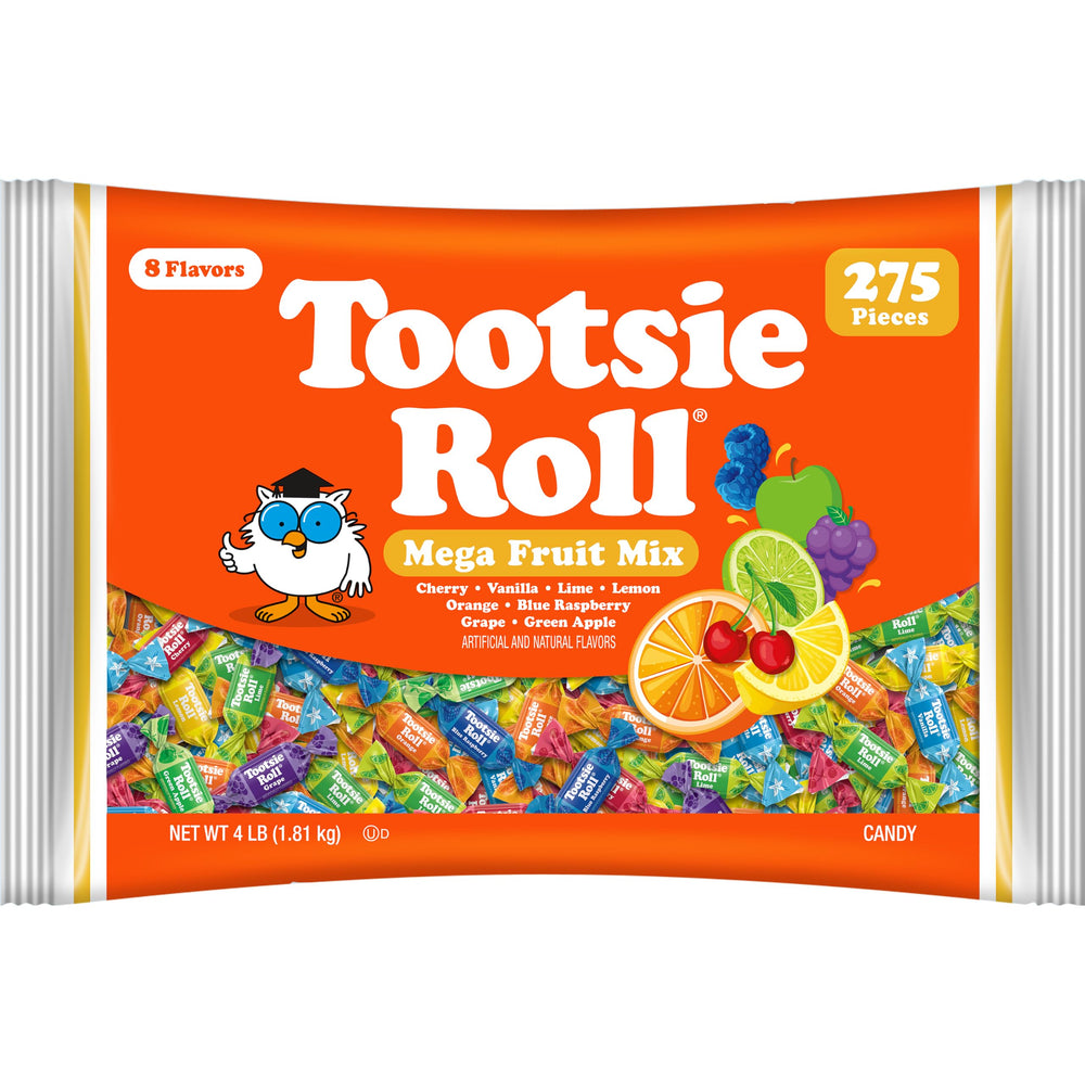Tootsie Roll bolsa frontal mostrando 275 unidades y variedad de sabores