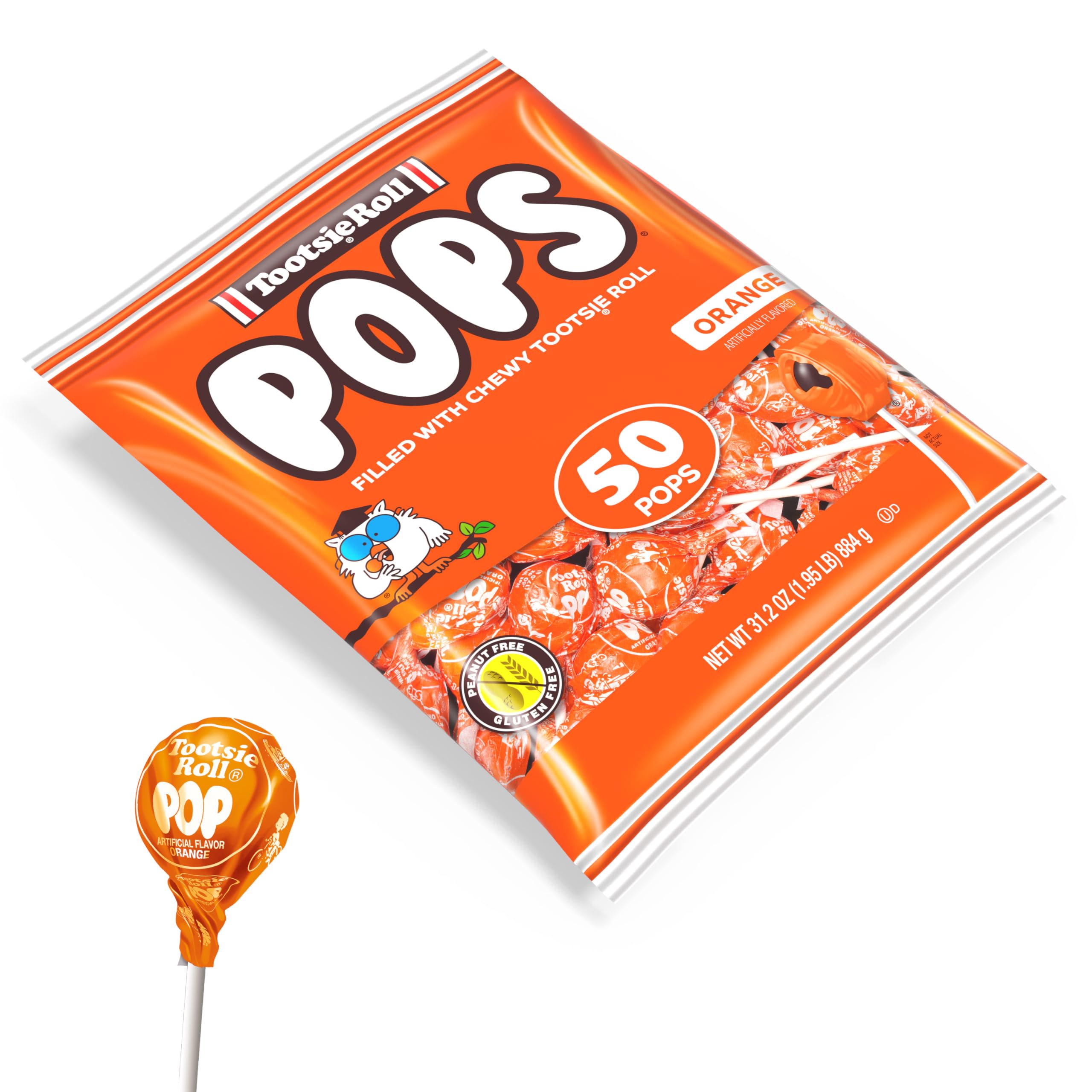 Tootsie Roll detalle de paleta naranja mostrando textura exterior y atractivo