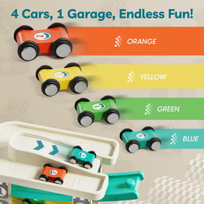 TOP BRIGHT cars in motion on ramps illustrating dynamic play and tracking
