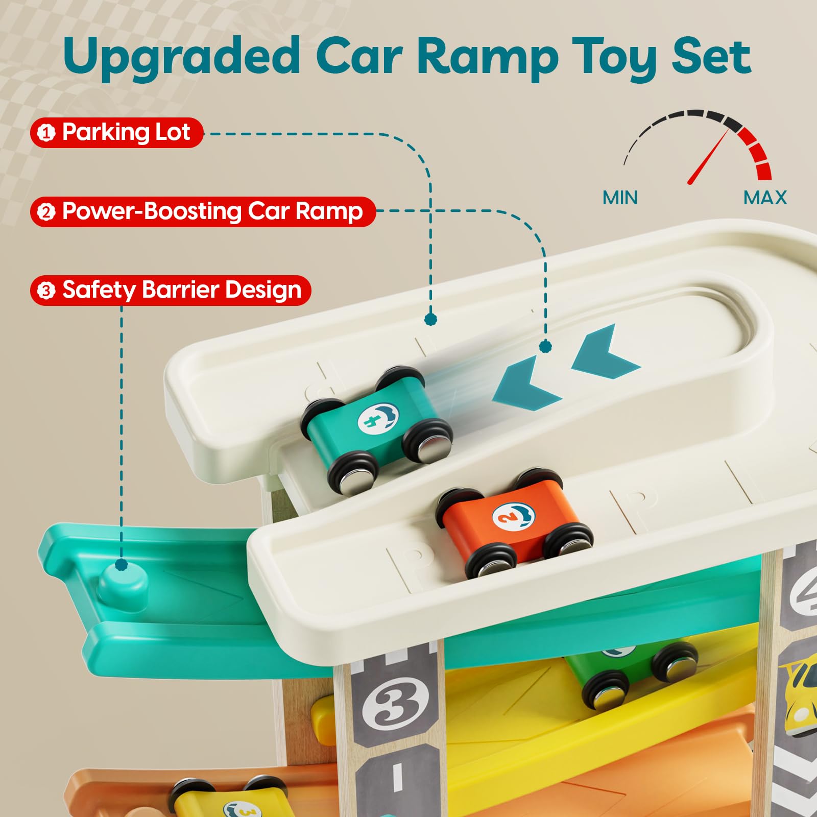 TOP BRIGHT wooden car detail highlighting secure wheels and paint finish