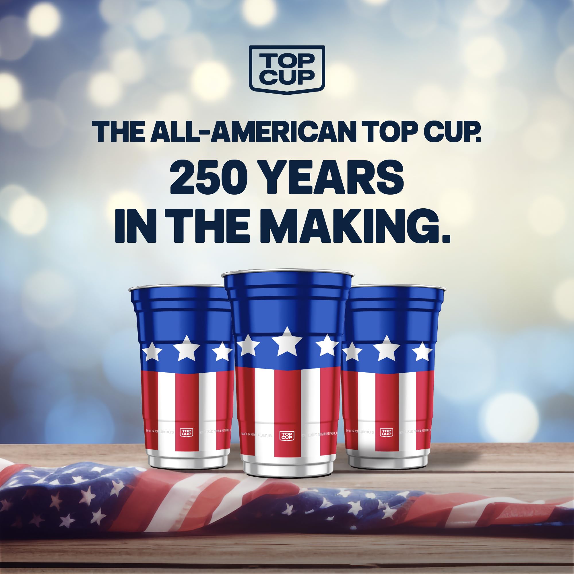 Top Cup primer plano de textura de aluminio destacando durabilidad