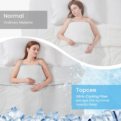 Topcee comforter side view highlighting natural silk filling loft for airy comfort