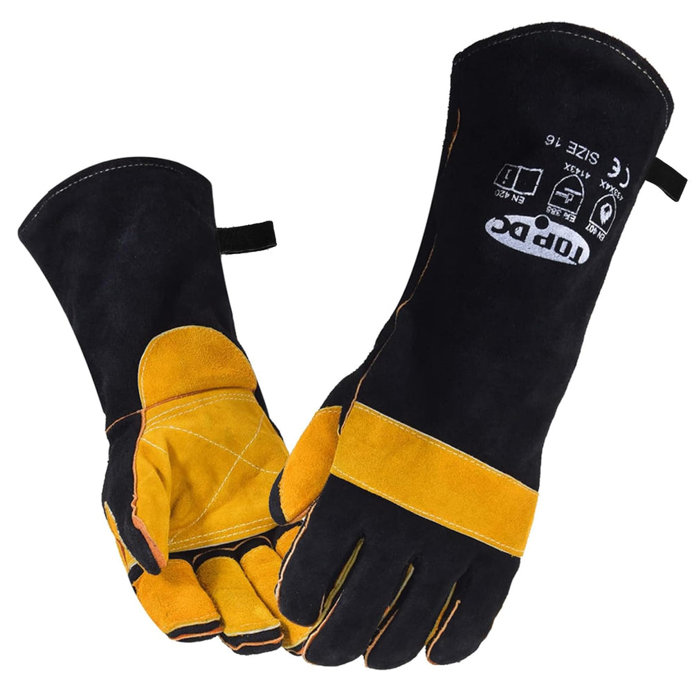 TOPDC guantes frontal mostrando largo de 16 pulgadas y protección completa