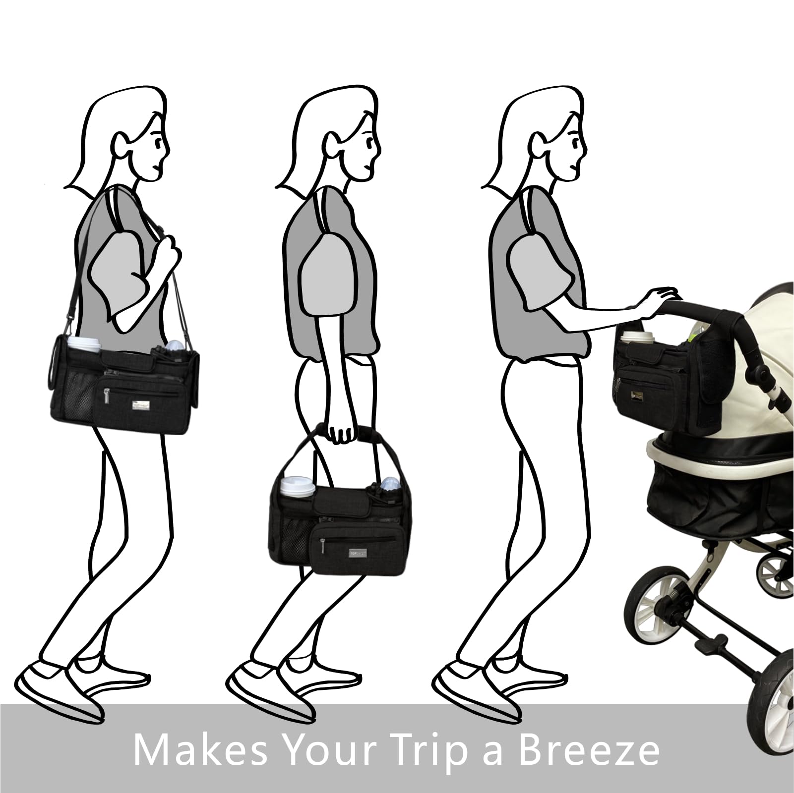 TOPDesign caddy instalado en cochecito urbano para salidas cómodas con bebé