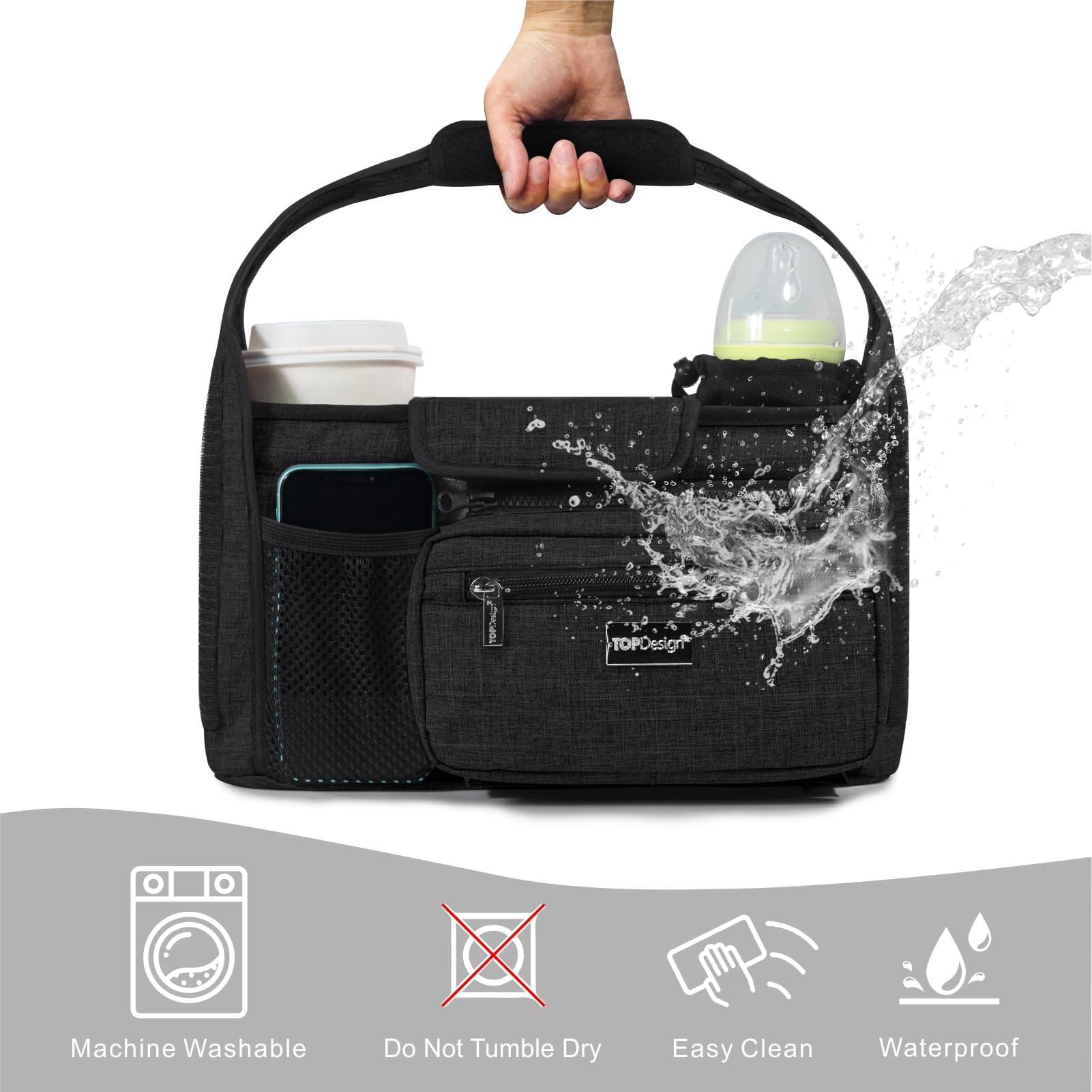 TOPDesign pouch frontal usado como bolso de mano para móvil y llaves