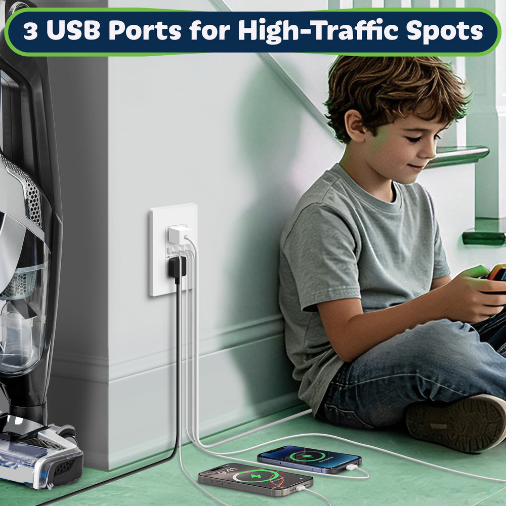 TOPGREENER puertos USB-A y USB-C visibles, acceso rápido y duradero