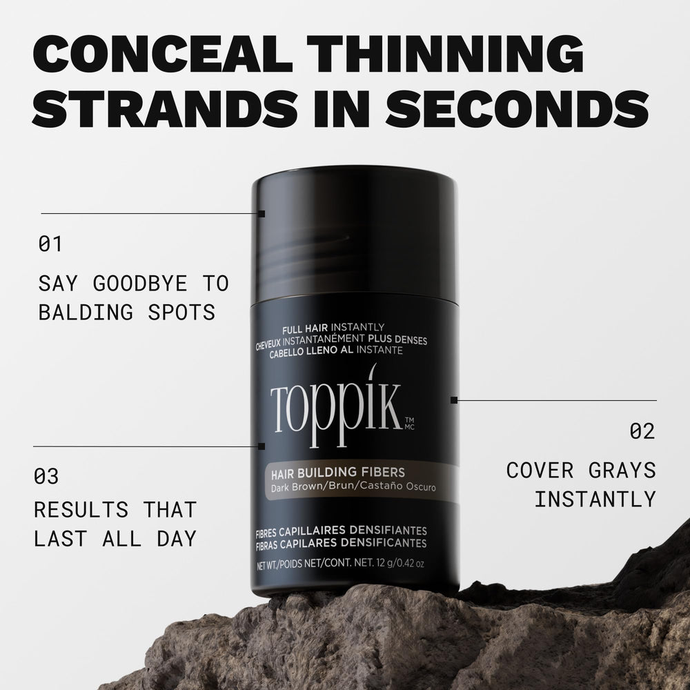 TOPPIK keratin fiber texture close-up showing natural look and coverage benefit