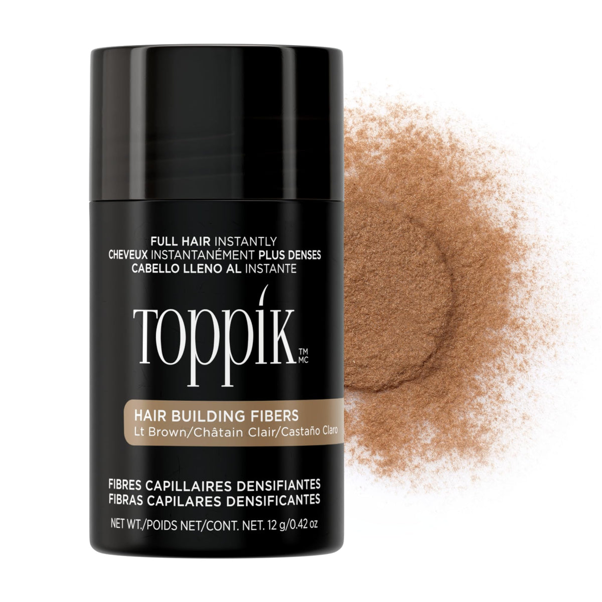 TOPPIK envase frontal Light Brown mostrando diseño y tamaño práctico