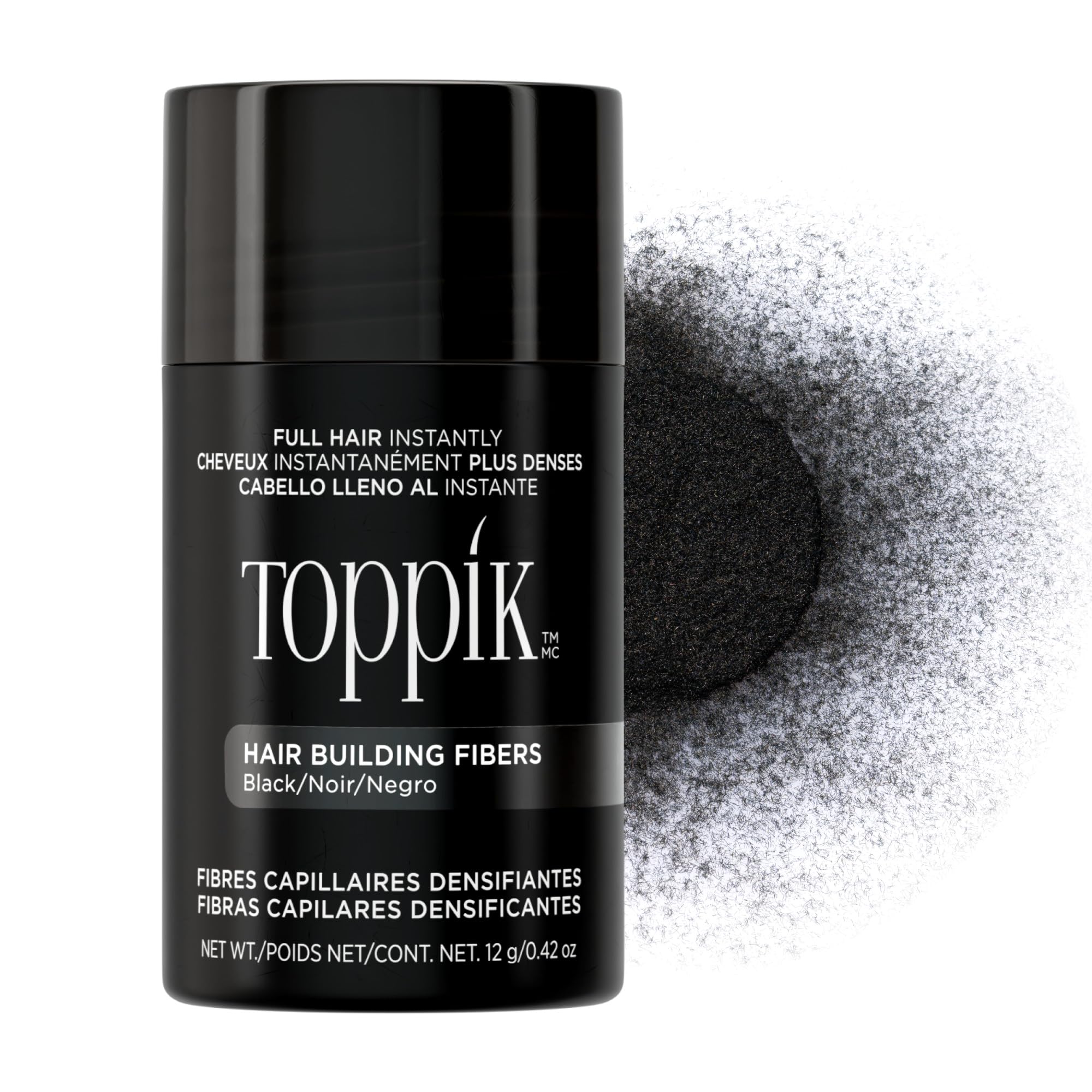TOPPIK front packaging showing black 12g bottle and label for instant fullness