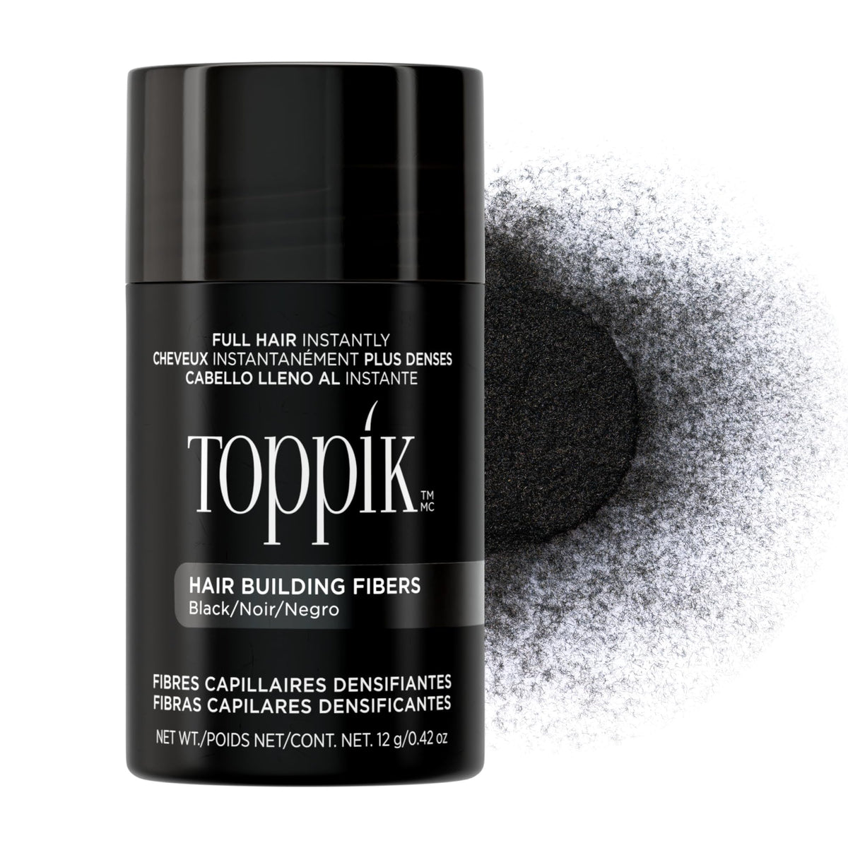 TOPPIK front packaging showing black 12g bottle and label for instant fullness