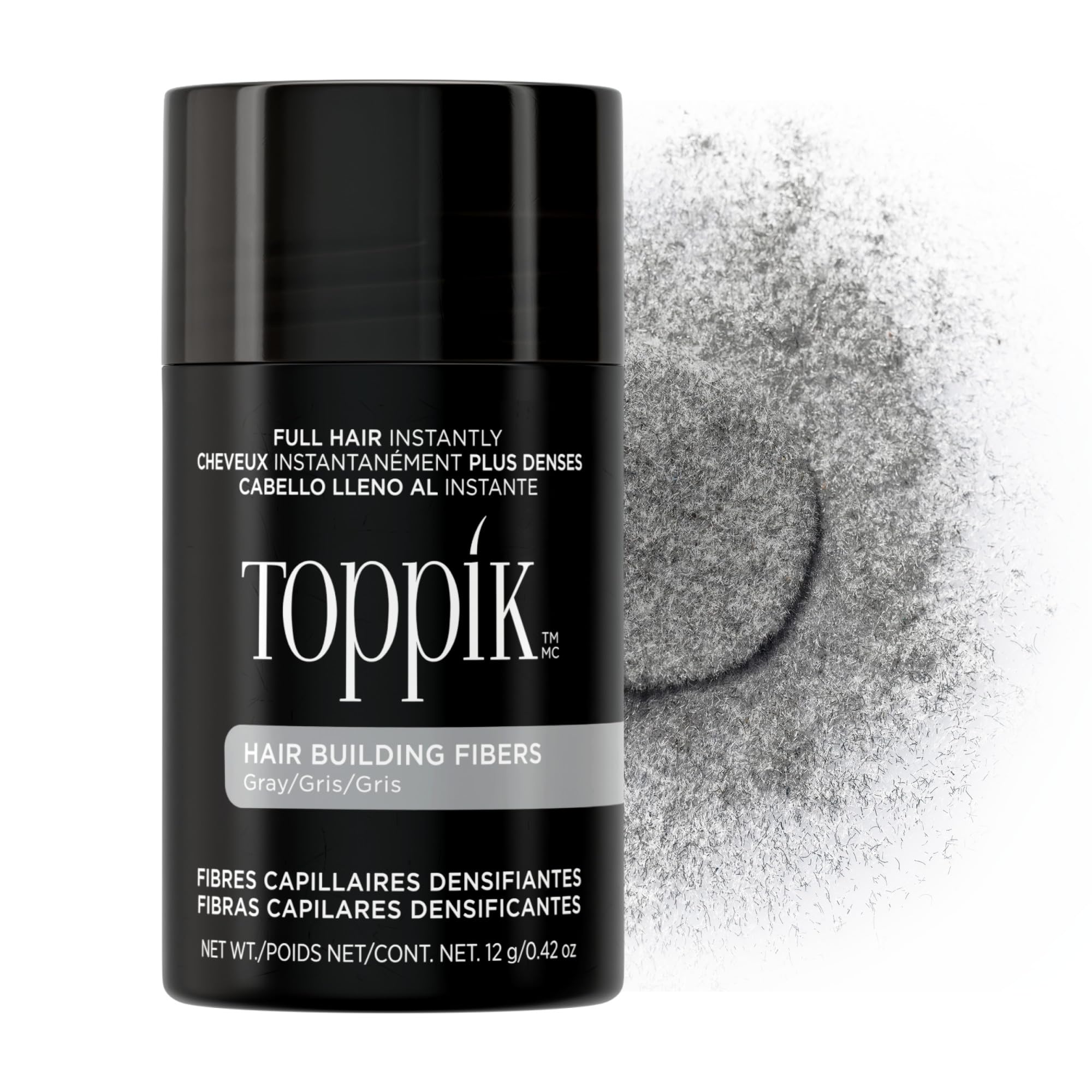 TOPPIK front packaging gray showing product and benefit of instant thickness