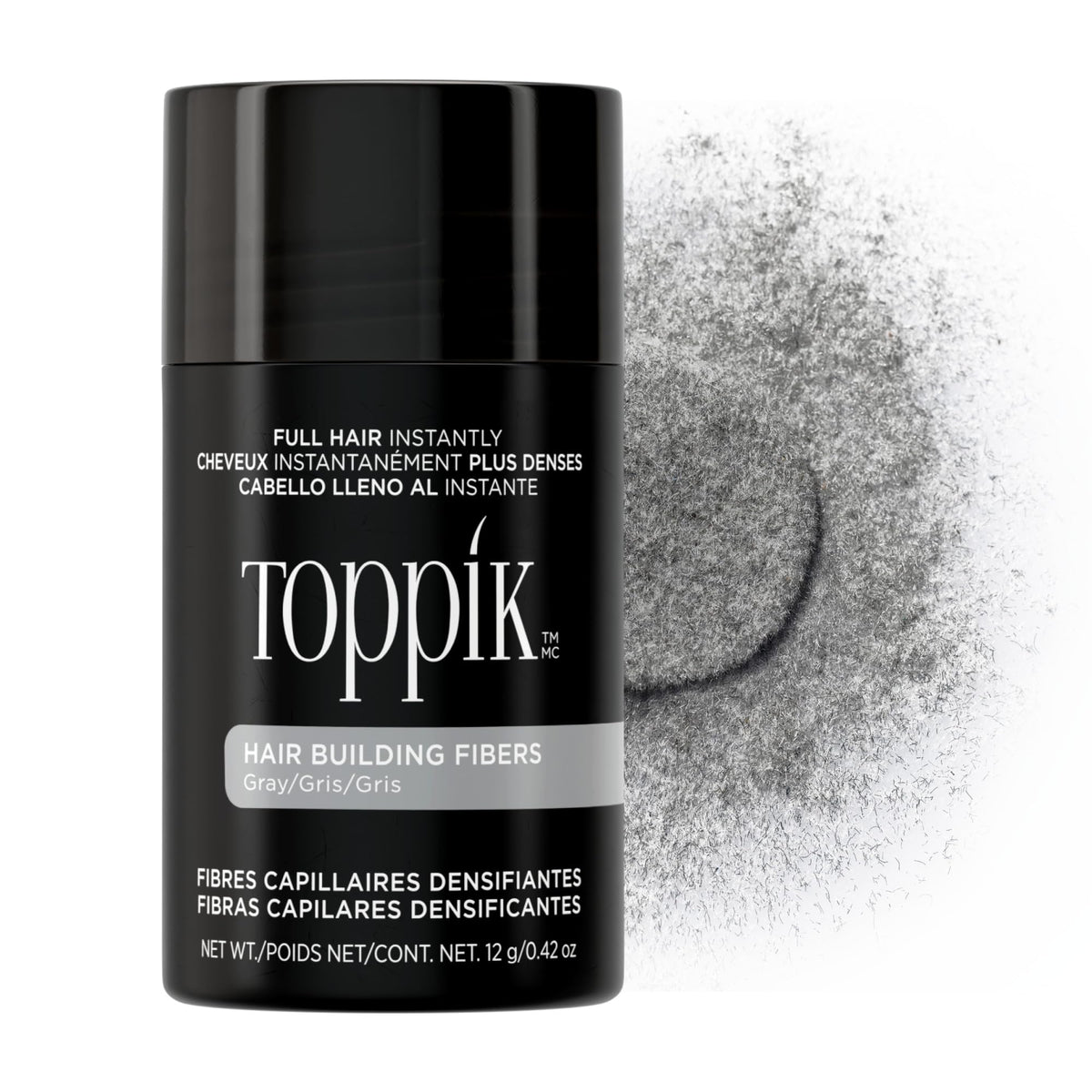 TOPPIK front packaging gray showing product and benefit of instant thickness
