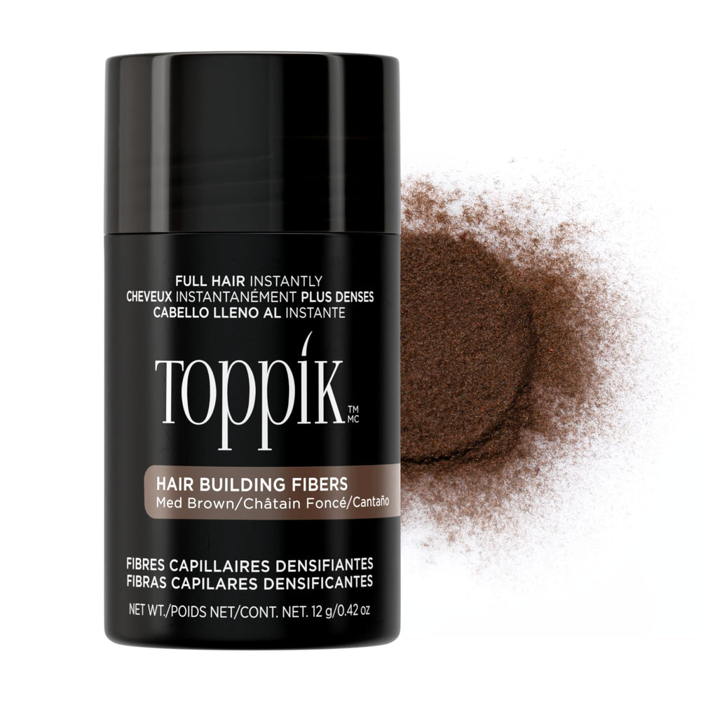 TOPPIK envase frontal Medium Brown mostrando beneficio cobertura natural
