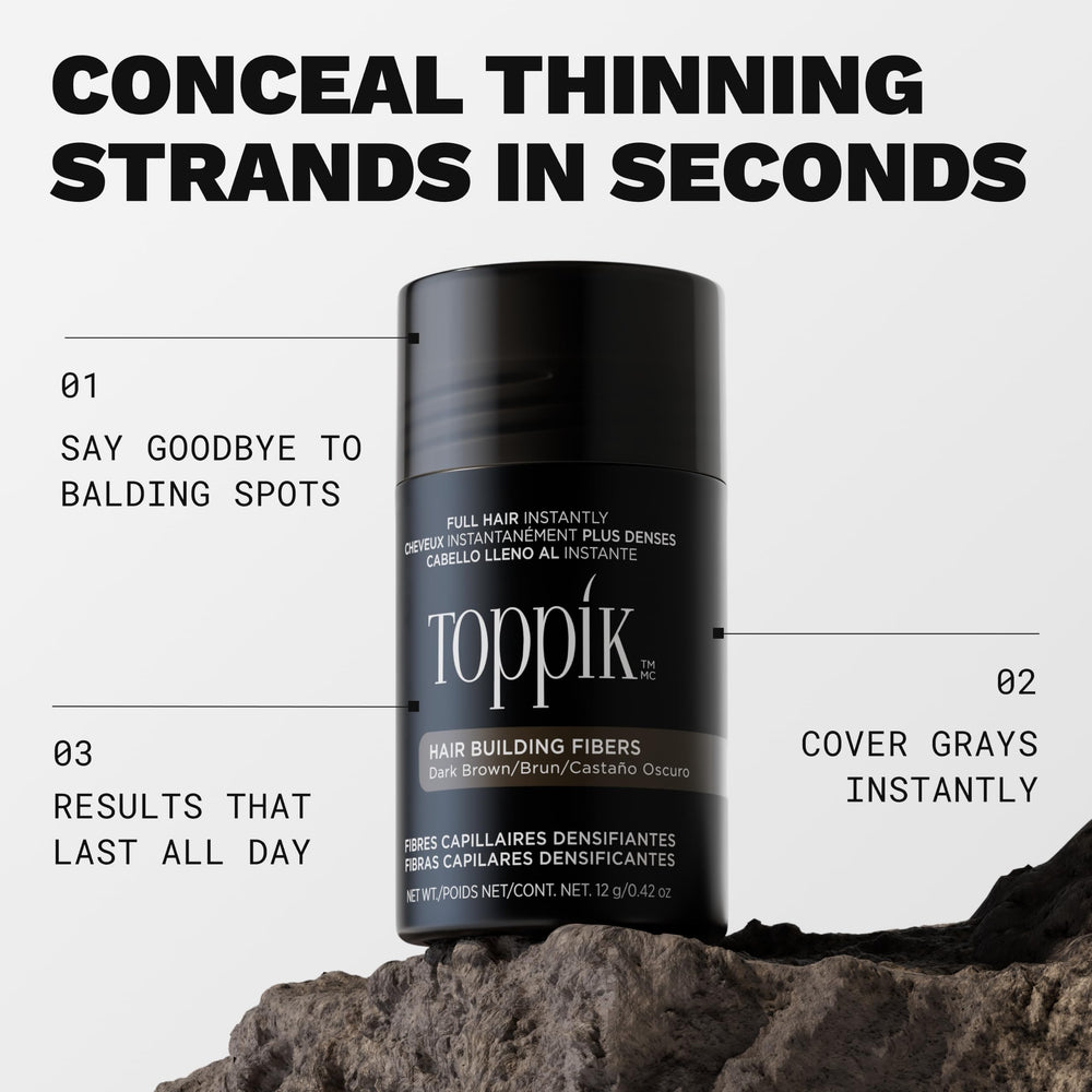 Toppik keratin fiber texture close-up showing fine powder that blends naturally
