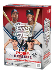 Topps caja frontal mostrando diseño y 72 cartas, marca Topps para inicio de colección