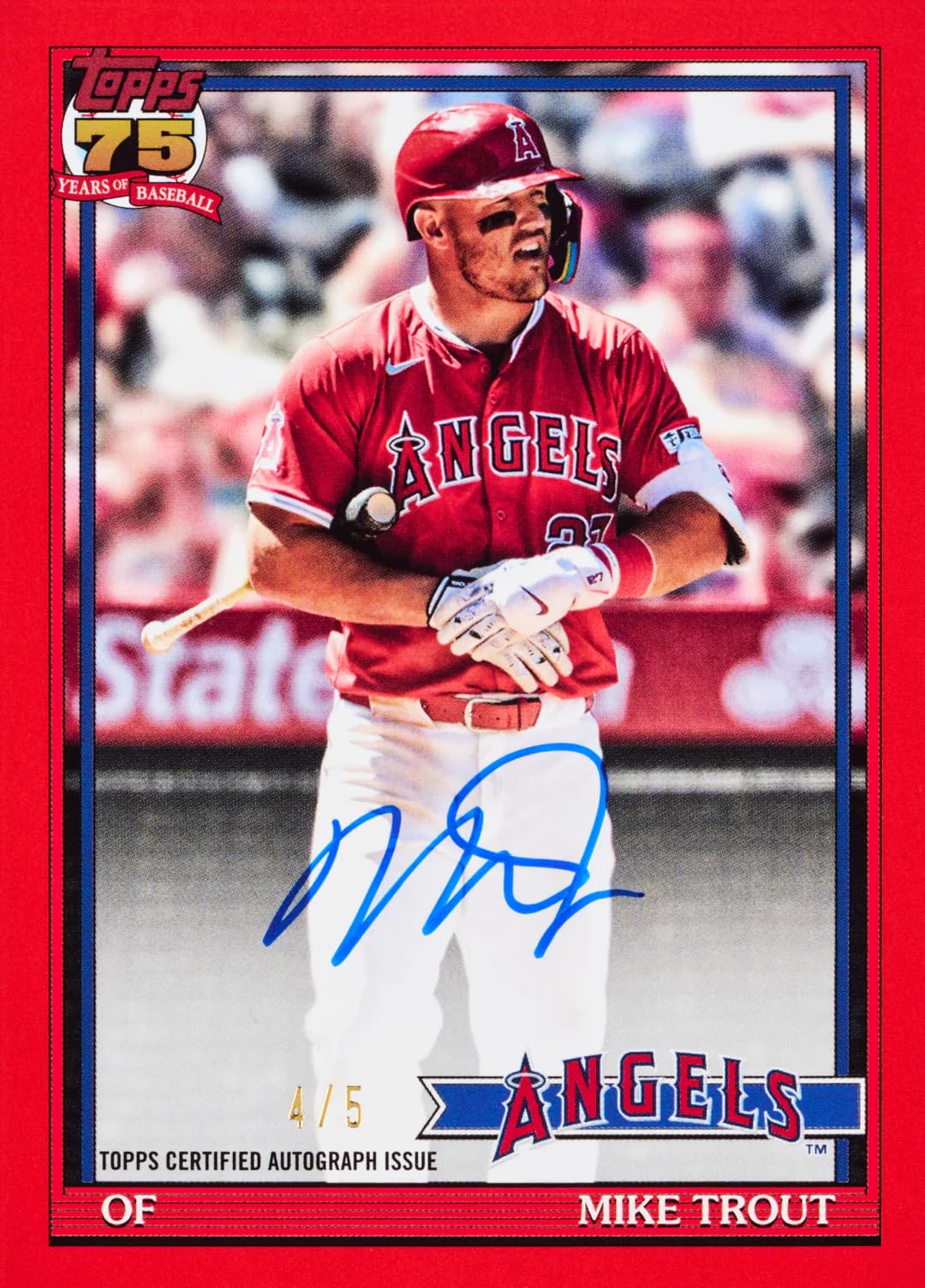 Detalle del sello 75 aniversario en carta Topps, Topps celebra la historia