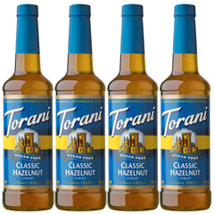 Torani bottle front packaging showing hazelnut syrup and convenience
