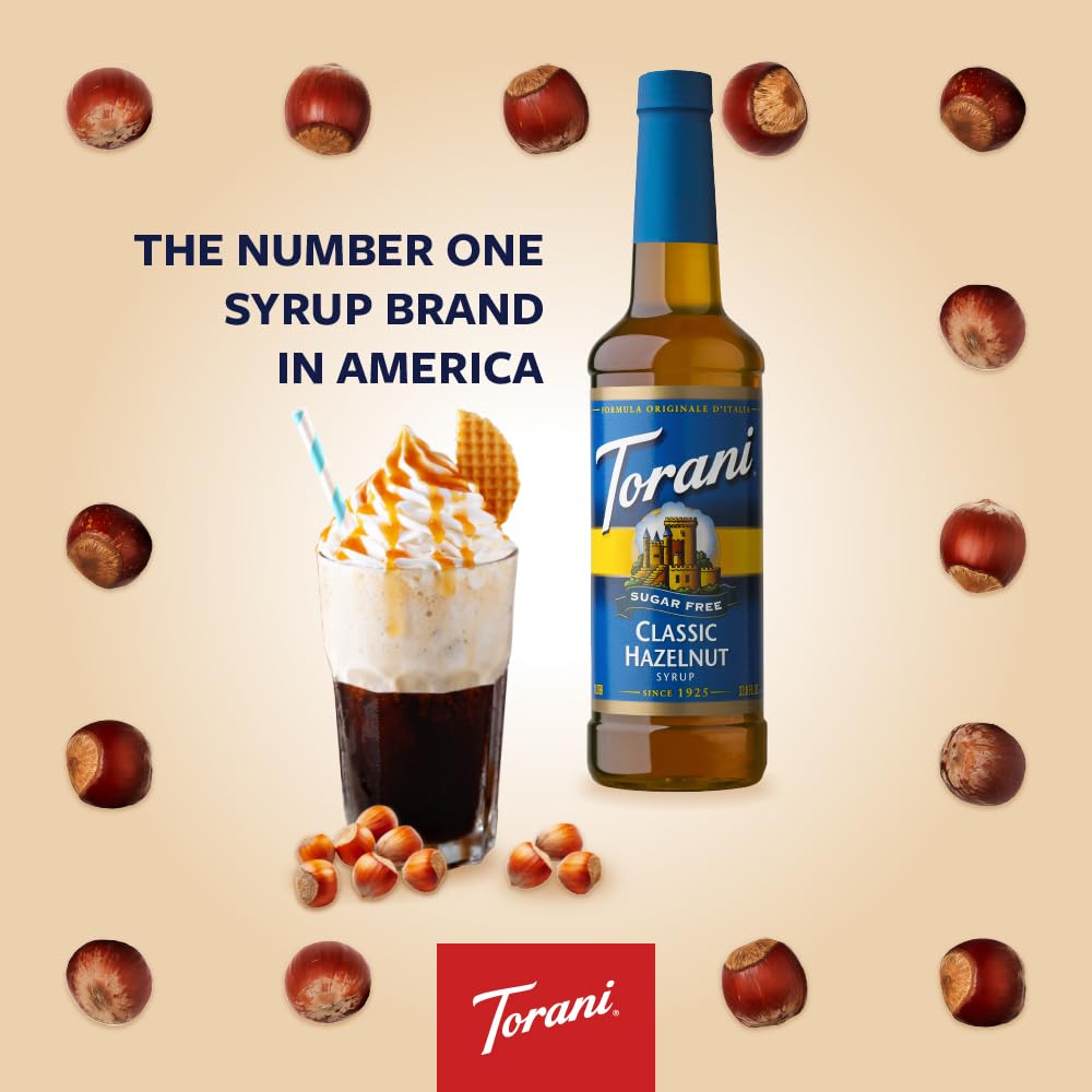 Torani hazelnut syrup mixed in iced coffee for flavorful refreshment