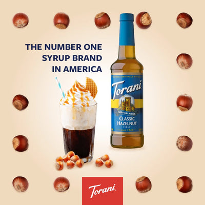 Torani hazelnut syrup mixed in iced coffee for flavorful refreshment