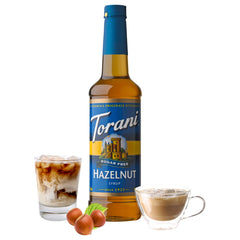 Close-up of Torani label highlighting natural flavors and zero calories