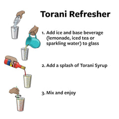 Torani syrup mixed into a glass Italian soda demonstrating vibrant color and fizz