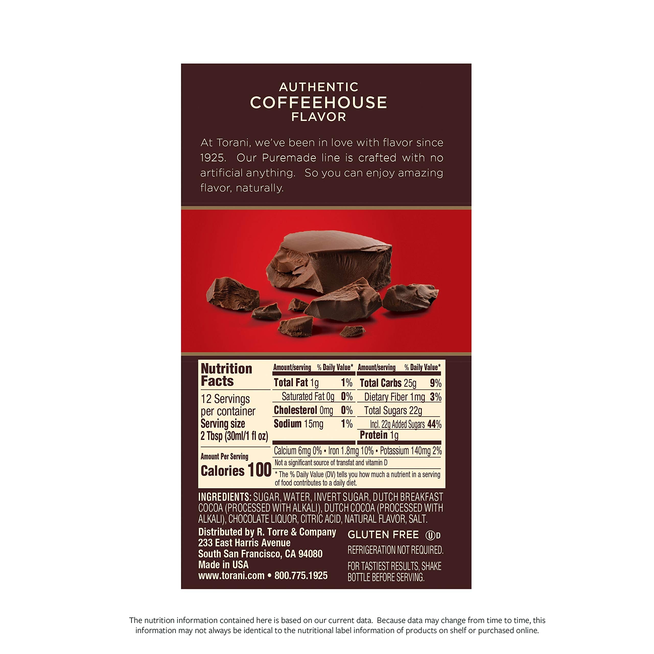 Torani label detail highlighting ingredients and non-GMO benefit