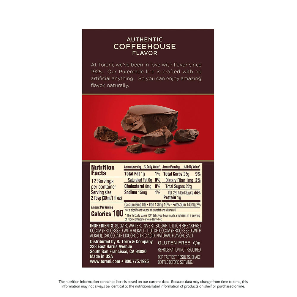 Torani label detail highlighting ingredients and non-GMO benefit
