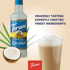 Torani sirope coco en latte cremoso que realza sabor sin calorías