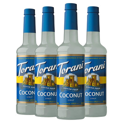 Torani botella frontal con sirope coco sin azúcar para bebidas sabrosas